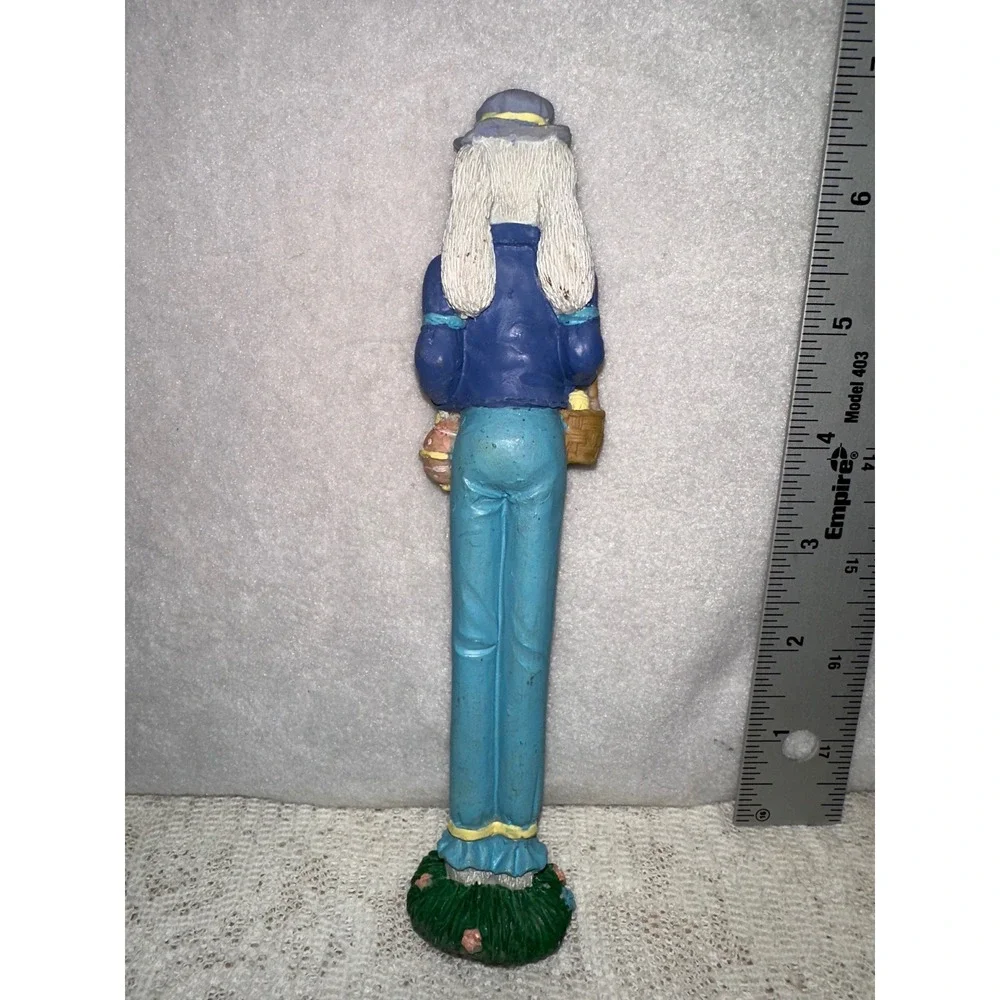 Easter Bunny Figurine Dressed in Blue‎ Suit Holding Baskets Figurine